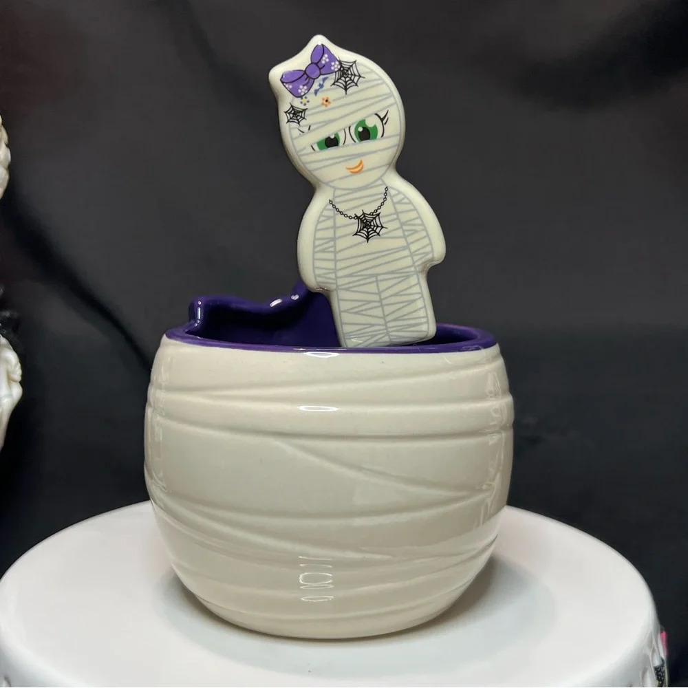 Ceramic Halloween Frankenstein & Bow Mummy Dip Bowls & Matching Spreaders - Picture 6 of 14